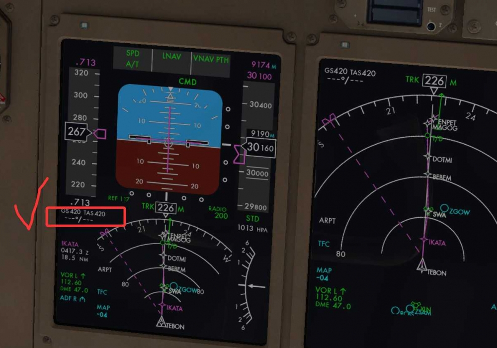 FLIGHTFACTOR的波音757，仪表显示上没有温度和风向指...