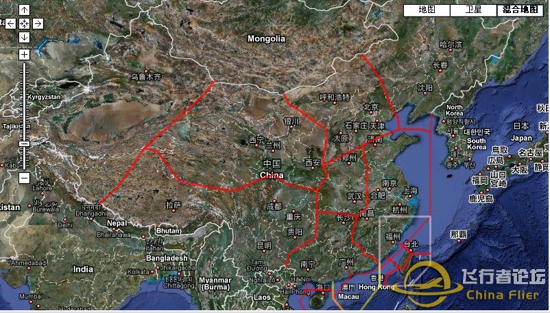中国飞行情报区划分[谷歌地图]-9338 