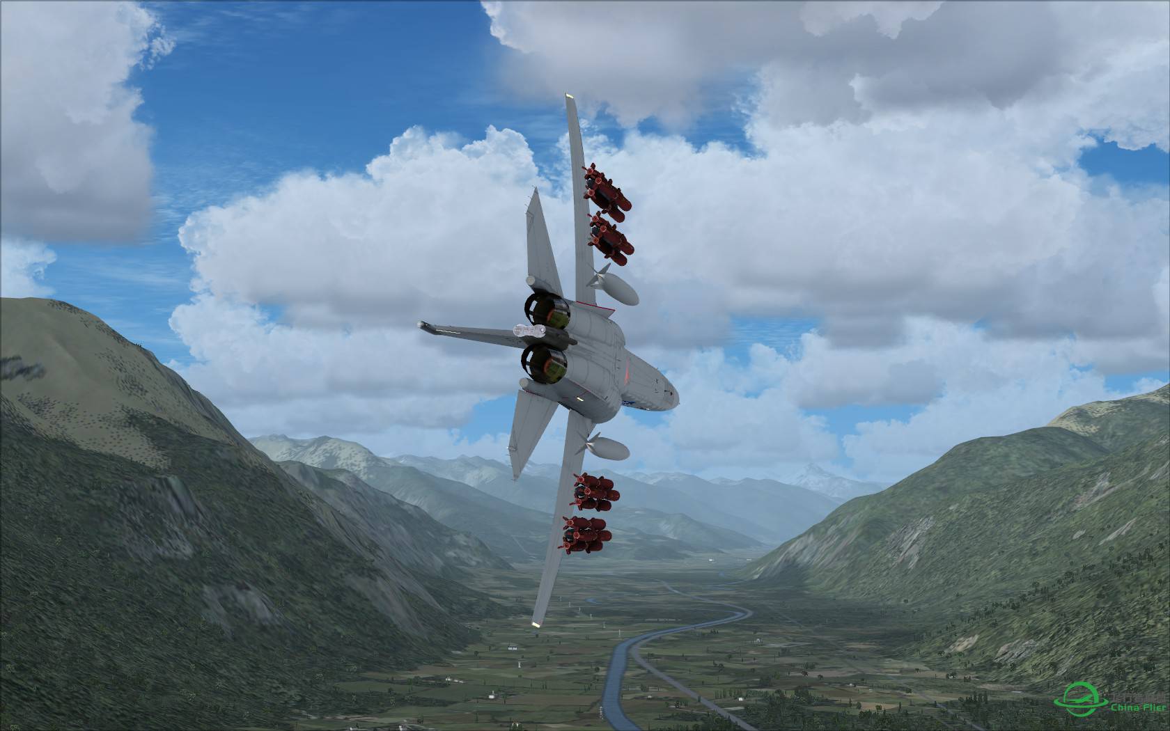 FSX steam原版地景其实也不错: 阿尔卑斯山谷-2466 