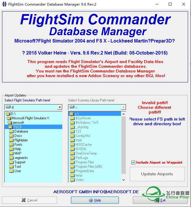 Aerosoft  FlightSim Commander v9.6 不能加载目录-287 