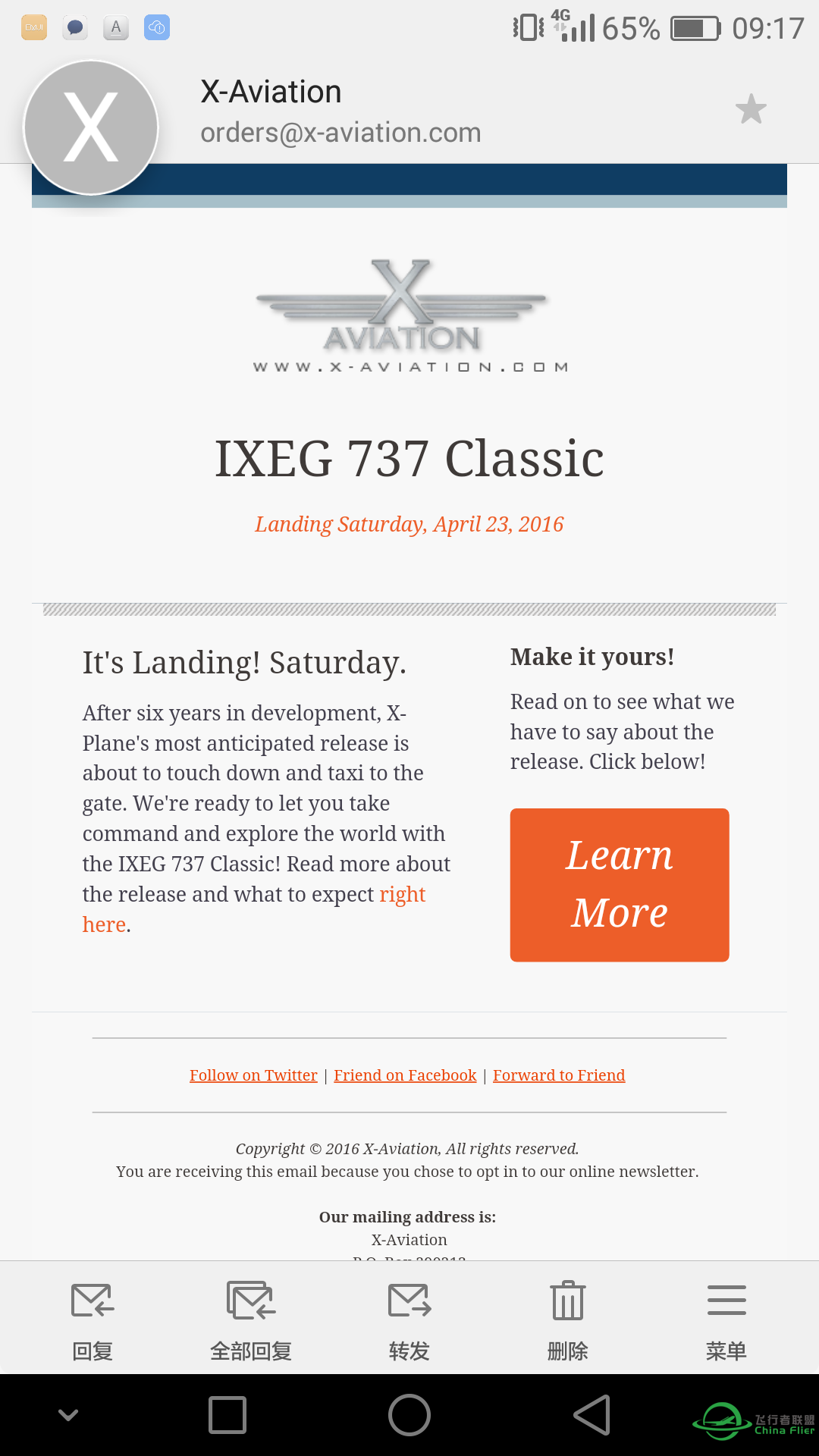 本周六IXEG737发布，已收到邮件-9559 