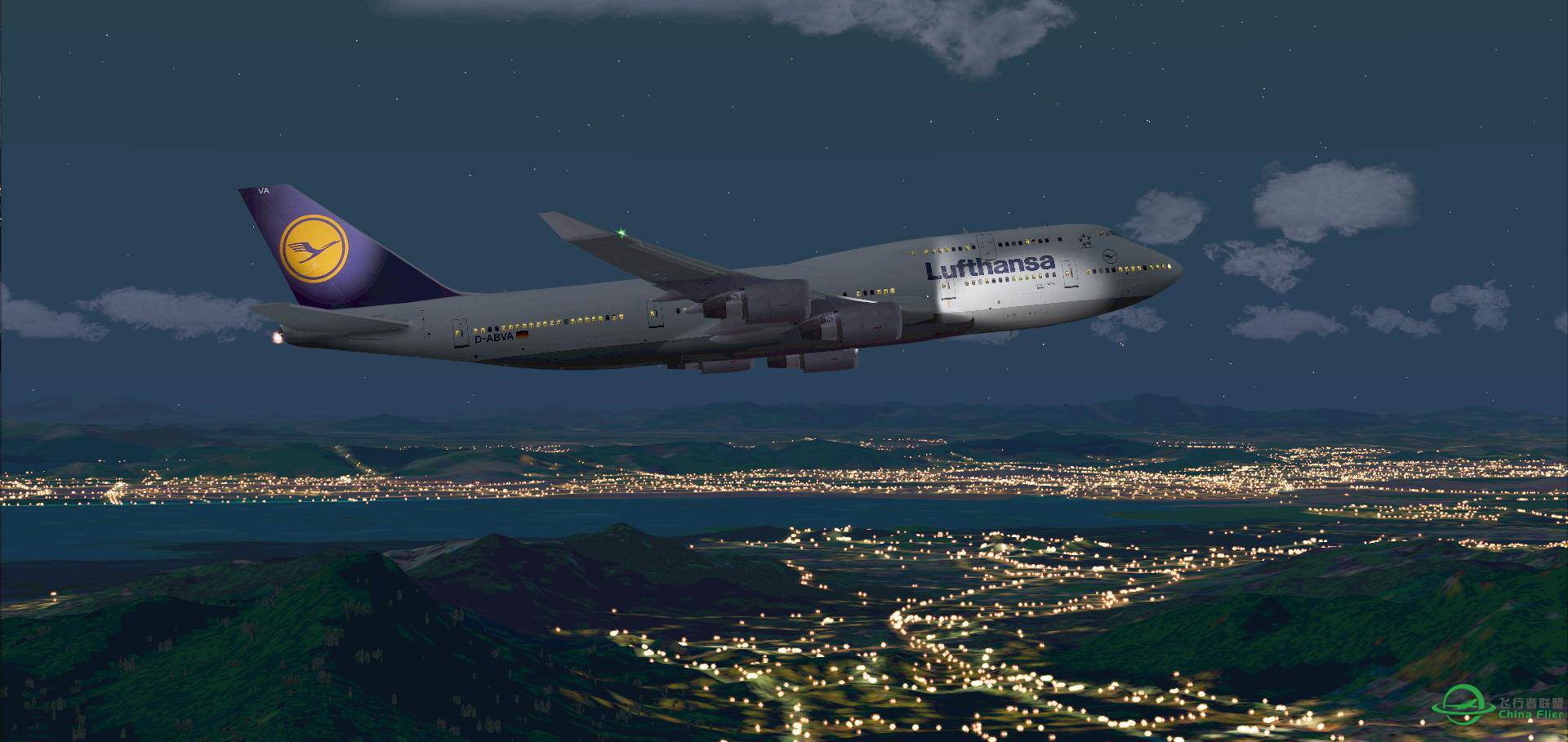 汉莎744飞行员之眼，带你感受夜 启德之夜 EDDM_VHHX-8558 