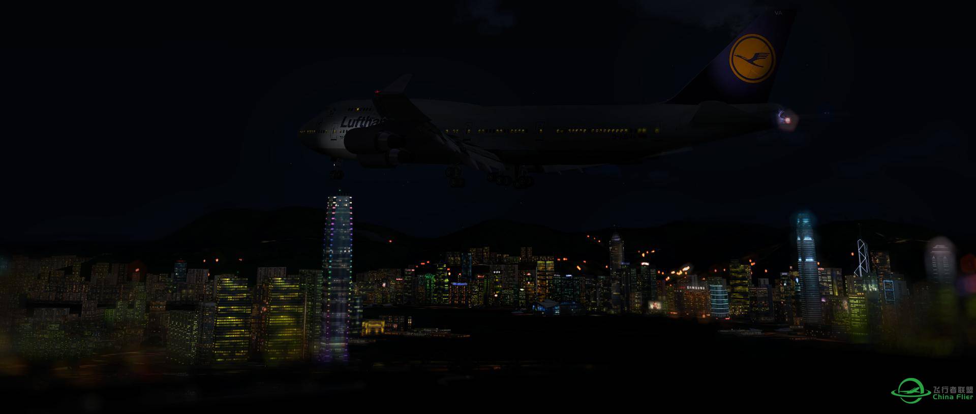 汉莎744飞行员之眼，带你感受夜 启德之夜 EDDM_VHHX-4652 