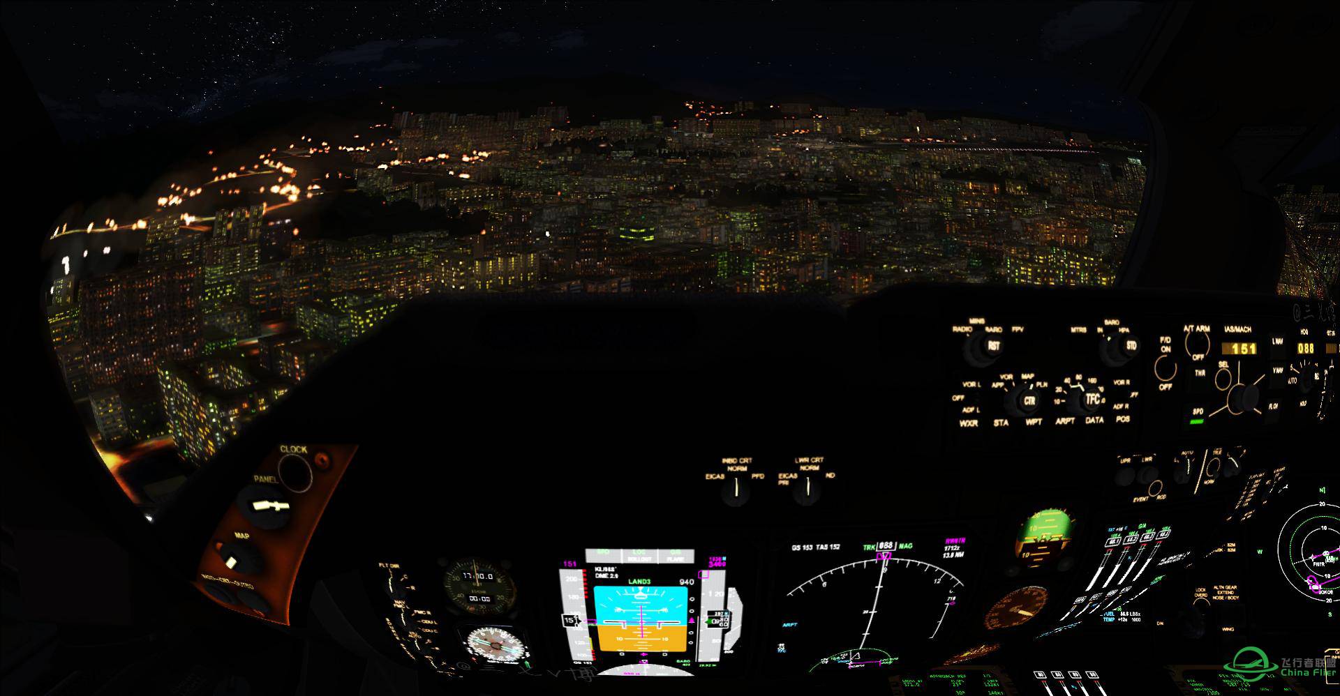 汉莎744飞行员之眼，带你感受夜 启德之夜 EDDM_VHHX-4491 