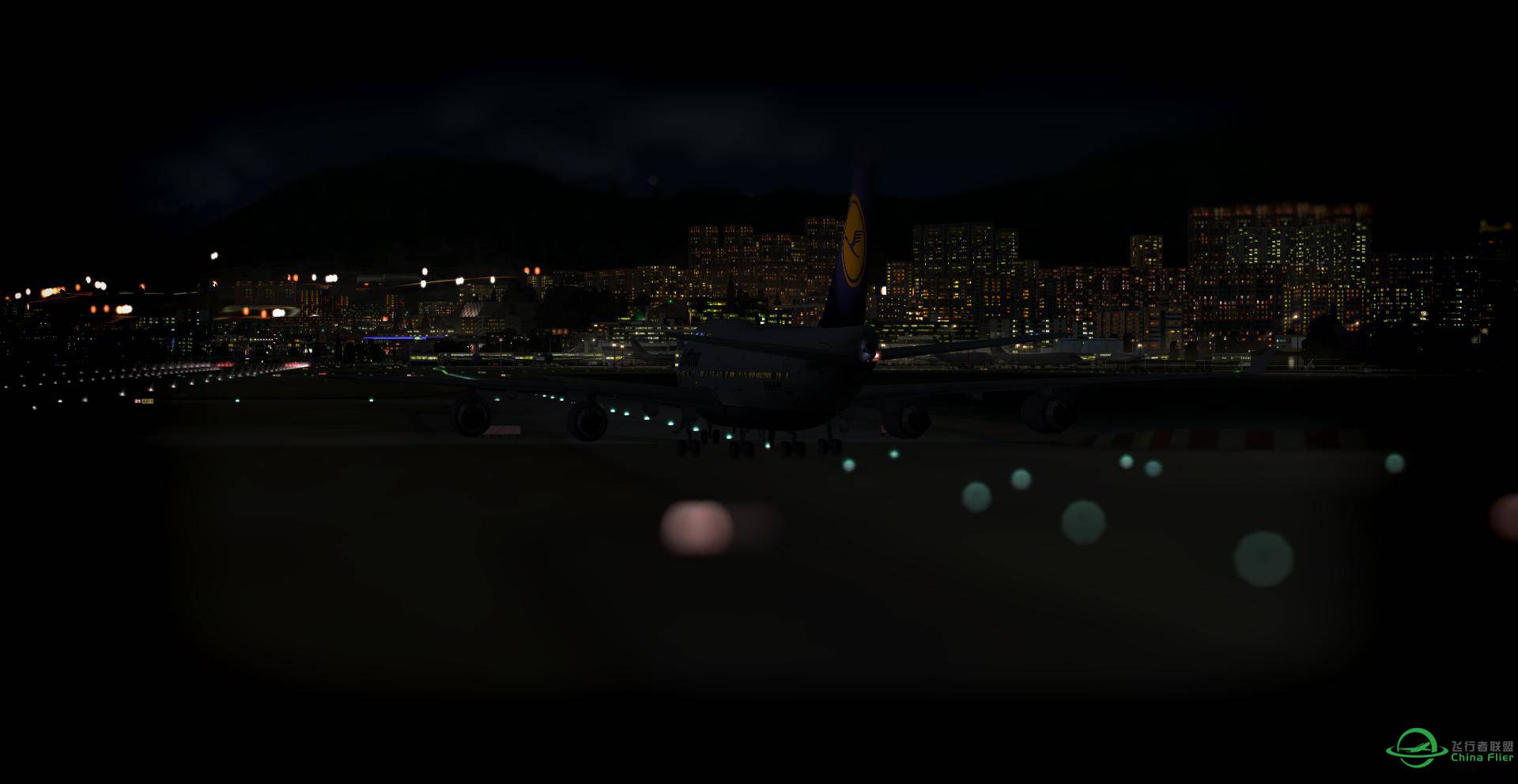 汉莎744飞行员之眼，带你感受夜 启德之夜 EDDM_VHHX-3129 