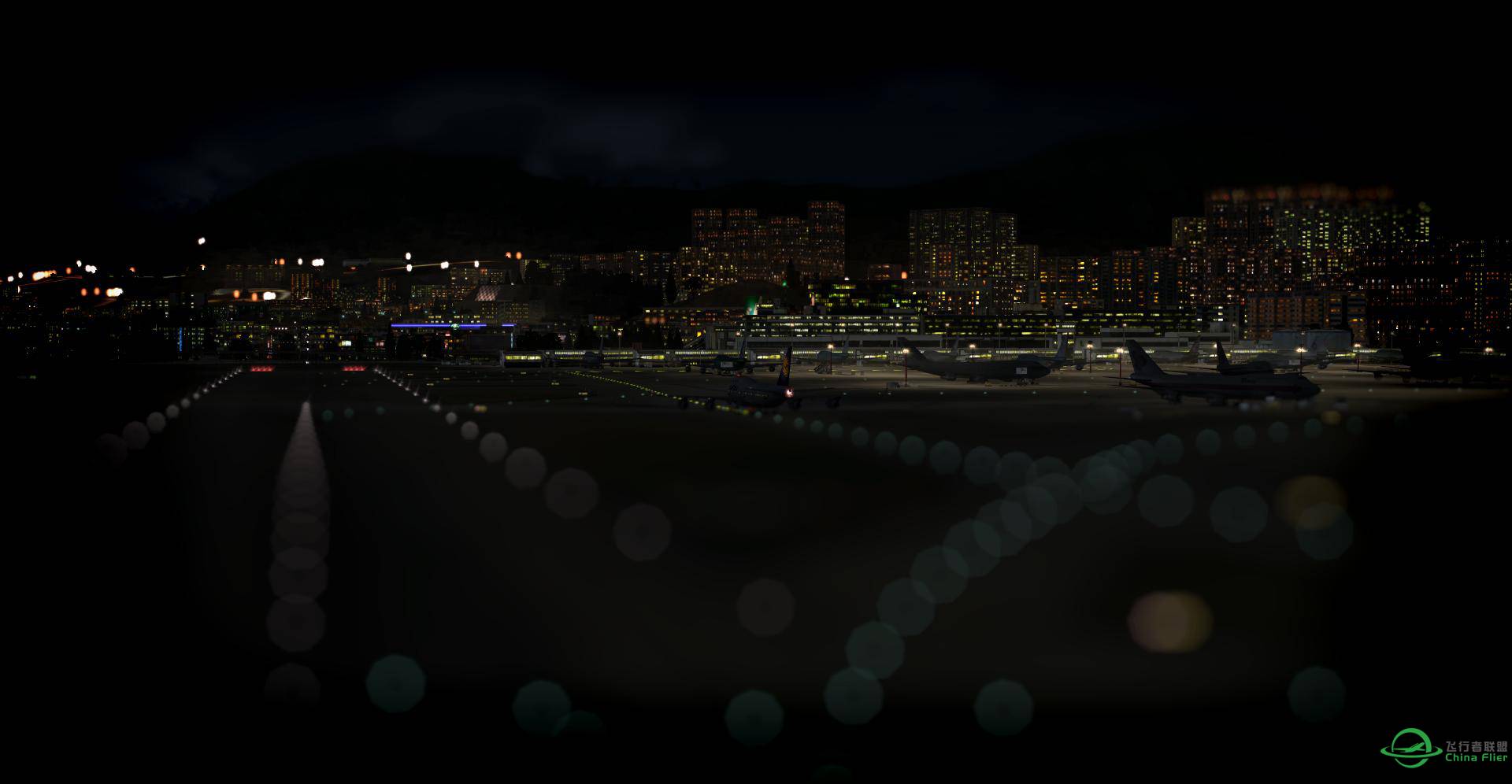 汉莎744飞行员之眼，带你感受夜 启德之夜 EDDM_VHHX-213 