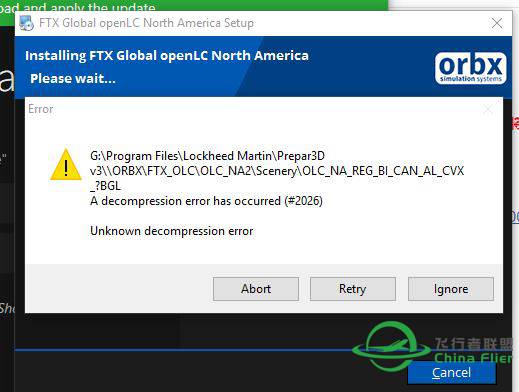 安装ORBX-NA Alaska and Canada出错-4202 