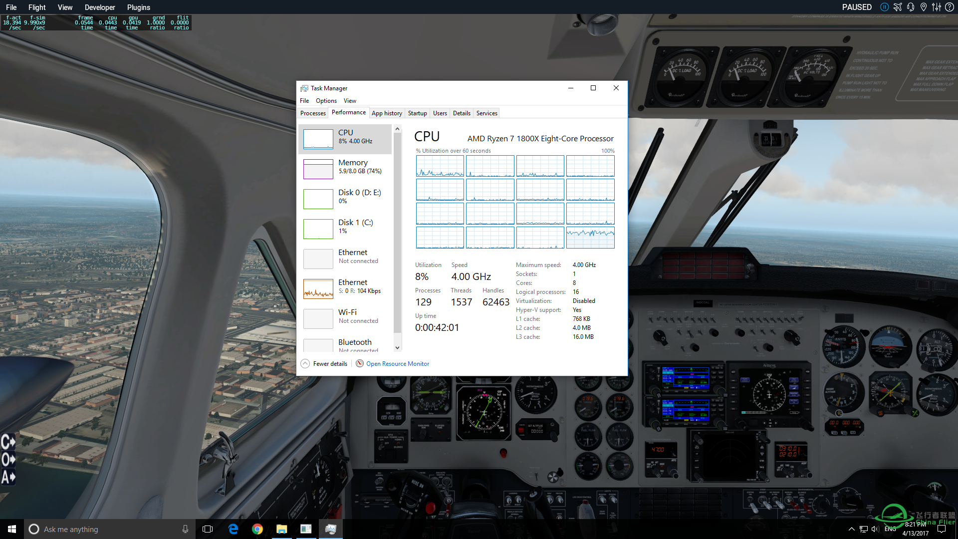 AMD Ryzen 1800X大战单核XPlane-4356 
