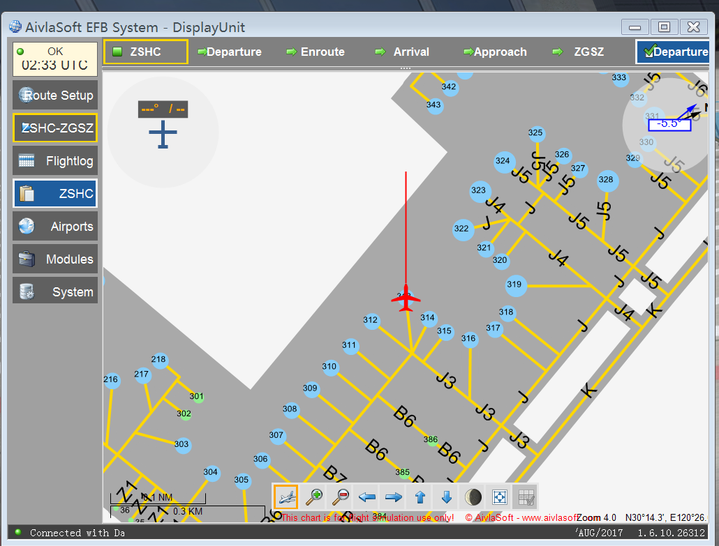 利用AivlaSoft EFB 显示飞机滑行道的走向-675 