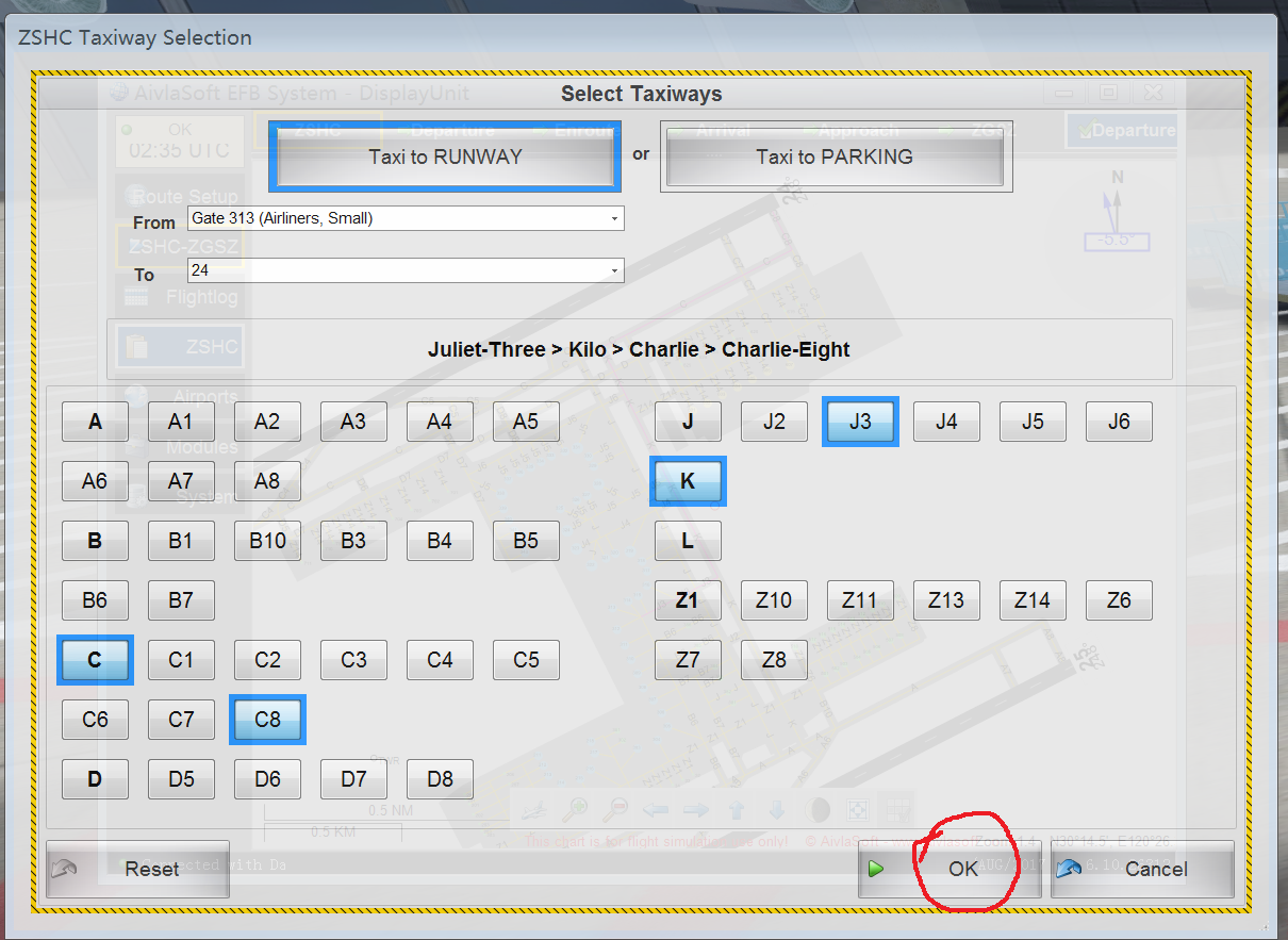 利用AivlaSoft EFB 显示飞机滑行道的走向-1691 