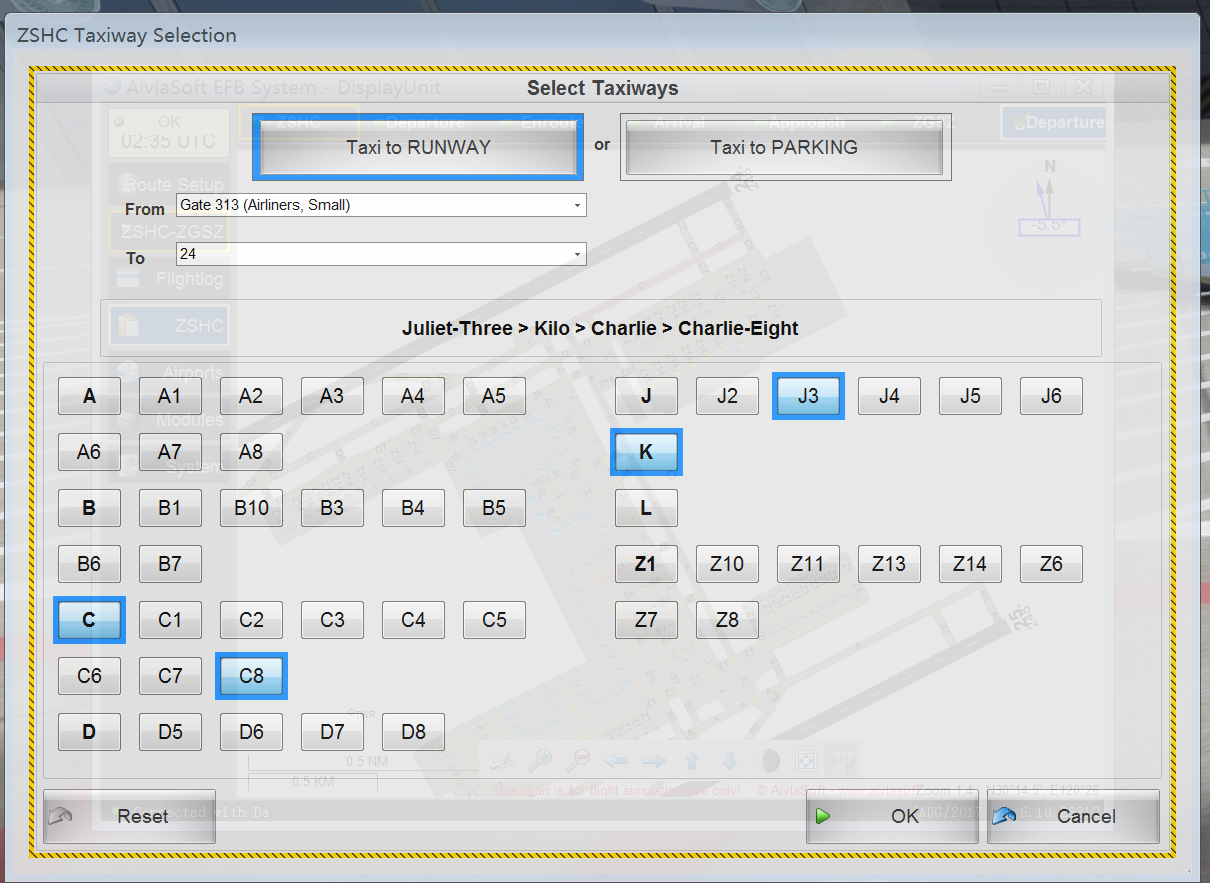 利用AivlaSoft EFB 显示飞机滑行道的走向-3693 