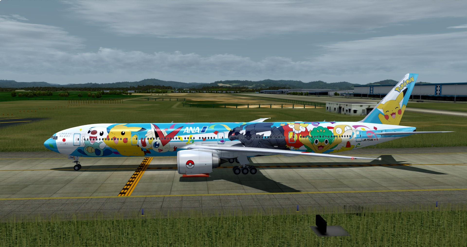 P3D V4 777-300ER ANA皮卡丘骚彩绘 ZGGG-OMDB 照片级-3788 