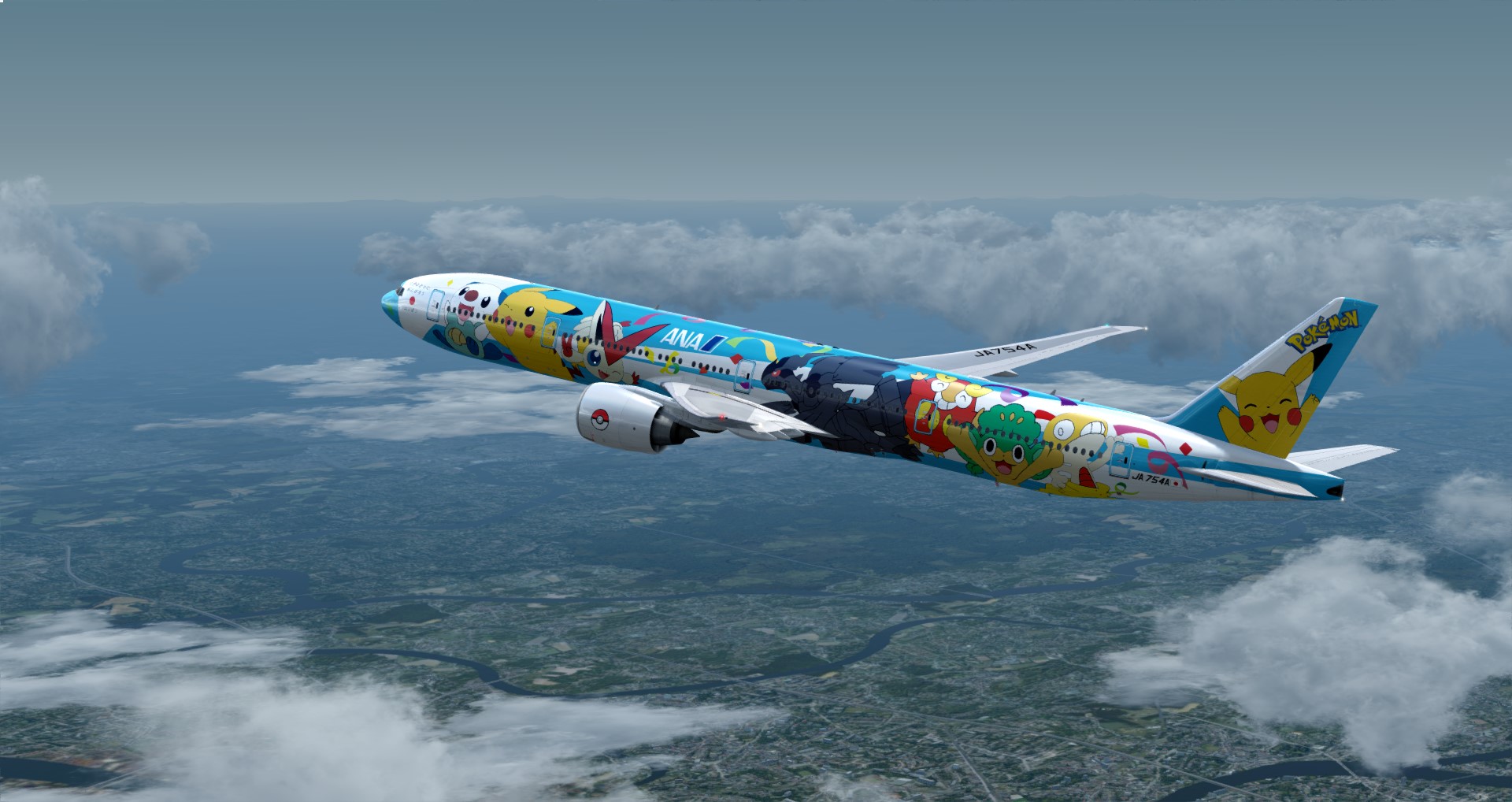 P3D V4 777-300ER ANA皮卡丘骚彩绘 ZGGG-OMDB 照片级-4361 