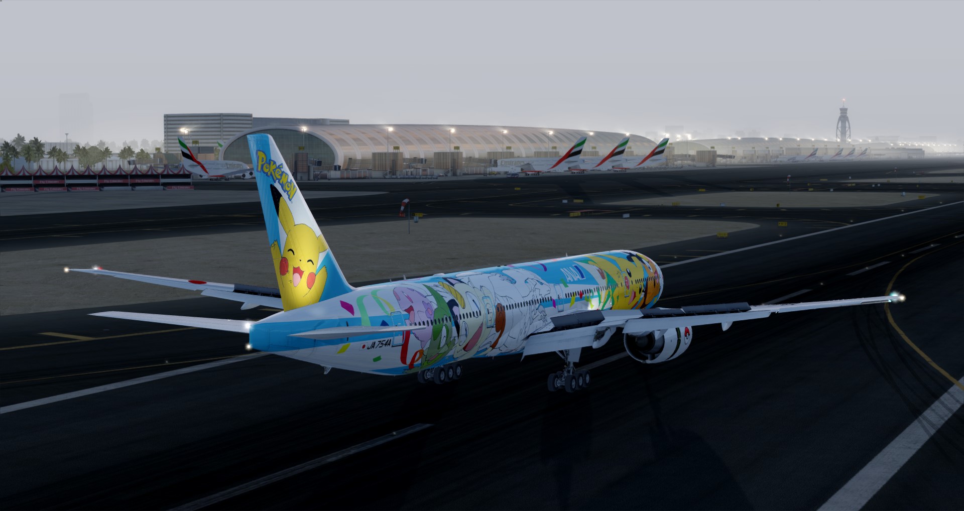 P3D V4 777-300ER ANA皮卡丘骚彩绘 ZGGG-OMDB 照片级-697 