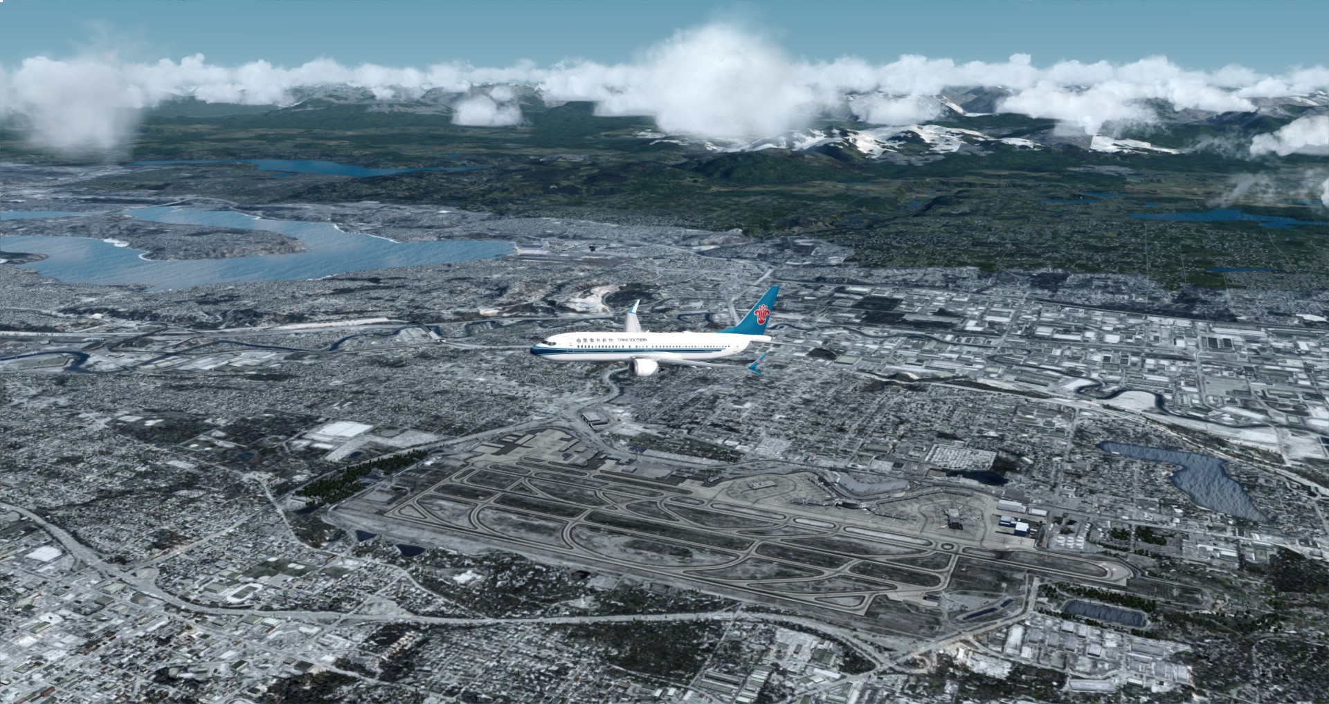 P3D V4 南航737 MAX 8 西雅图机场KBFI接机回国-7436 