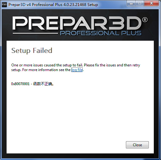 求教如何解决P3D 安装时出现error 0x80070001 错误。-7204 
