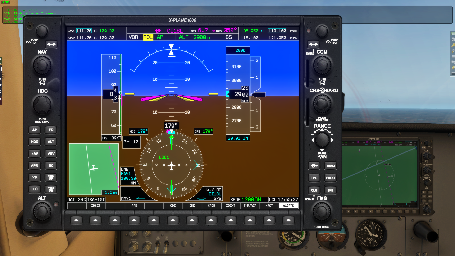 请教，XPLANE11默认C172SP ZBAA 18L ILS仪表着陆截获不到信号-232 