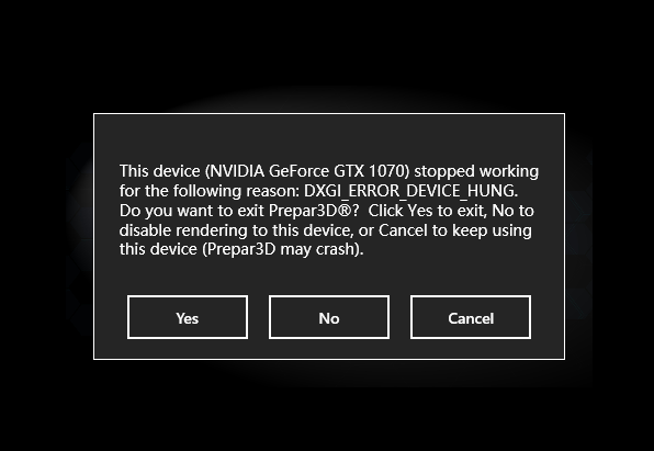 P3DV4.3加载好一会就出现显卡停止工作，换驱动也不行-1729 