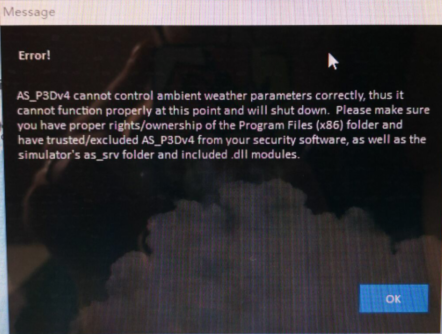 P3D V4.3巡航时出现ASP4 cannot ambient……对话框，怎么回事-6197 