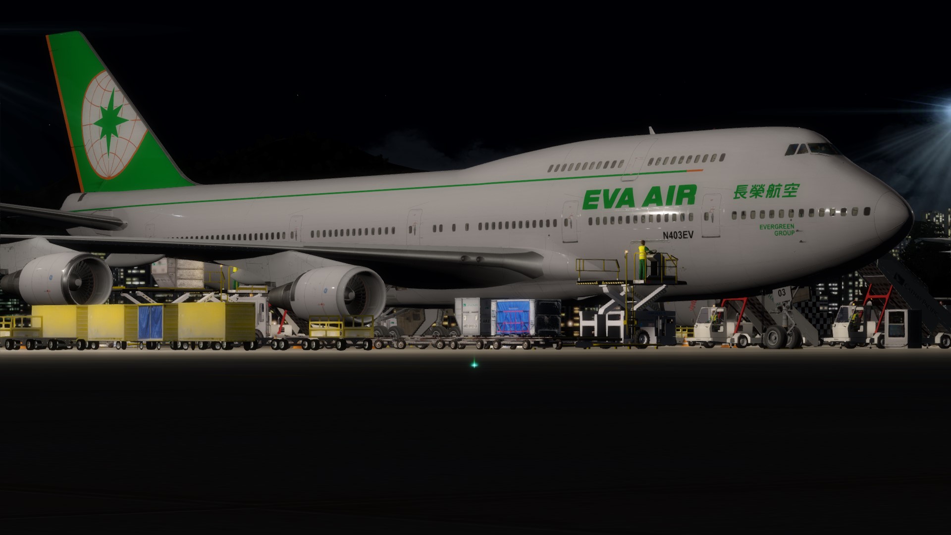 长荣航空747-45em vhhx-vhhx夜间飞行