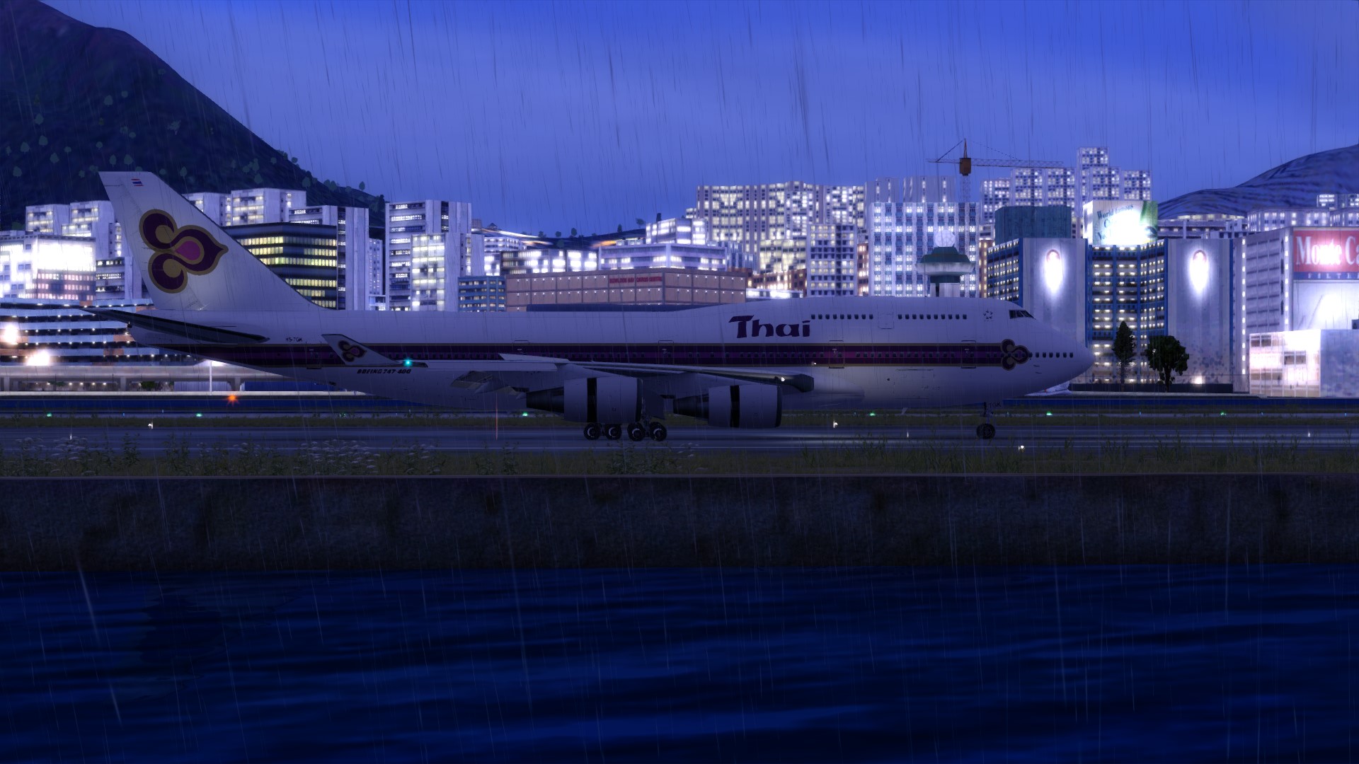 泰航747-4D7降落启德机场-2396 