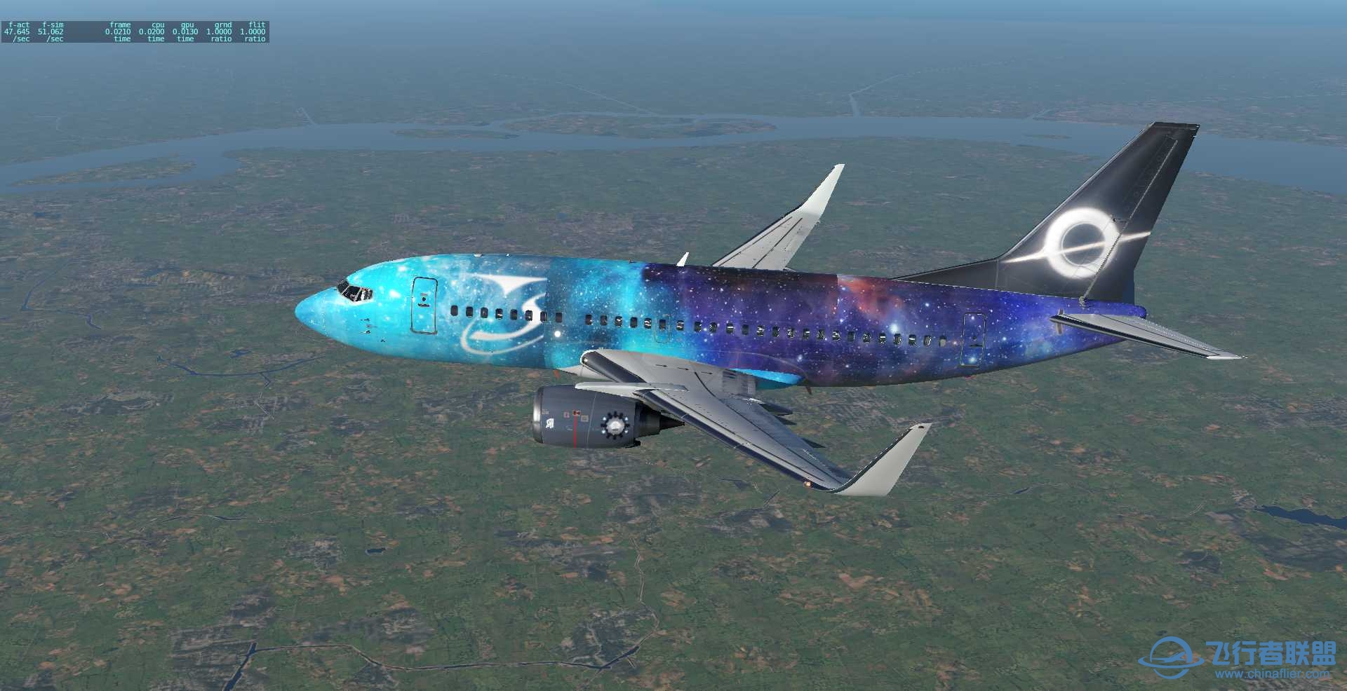 波音737-500 星空彩绘机 ZSPD-ZBAD航线美图-1264 