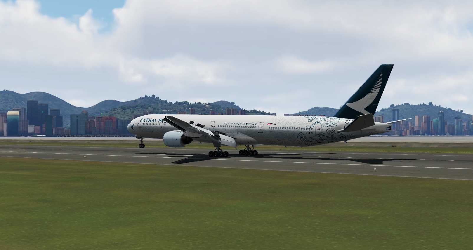 Prepar3Dv5 国泰航空777-300大横风降落香港启德国际机场-6986 