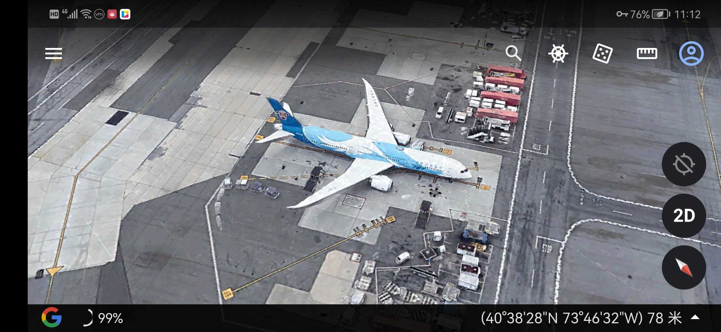 谷歌地球的南航787-9598 