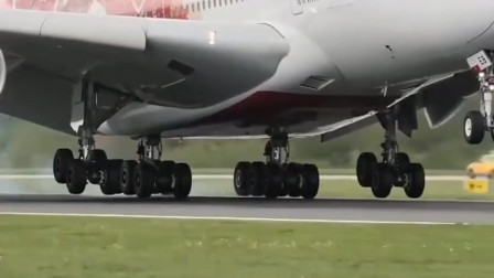 慢镜头下空客a380落地画面，这就是最大客机，光轮子都非常壮观！-5640 