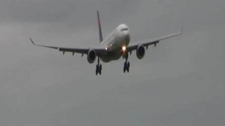 空客A330横风中降落过程，幸好跑道够长，要不感觉都降落不了！-9213 