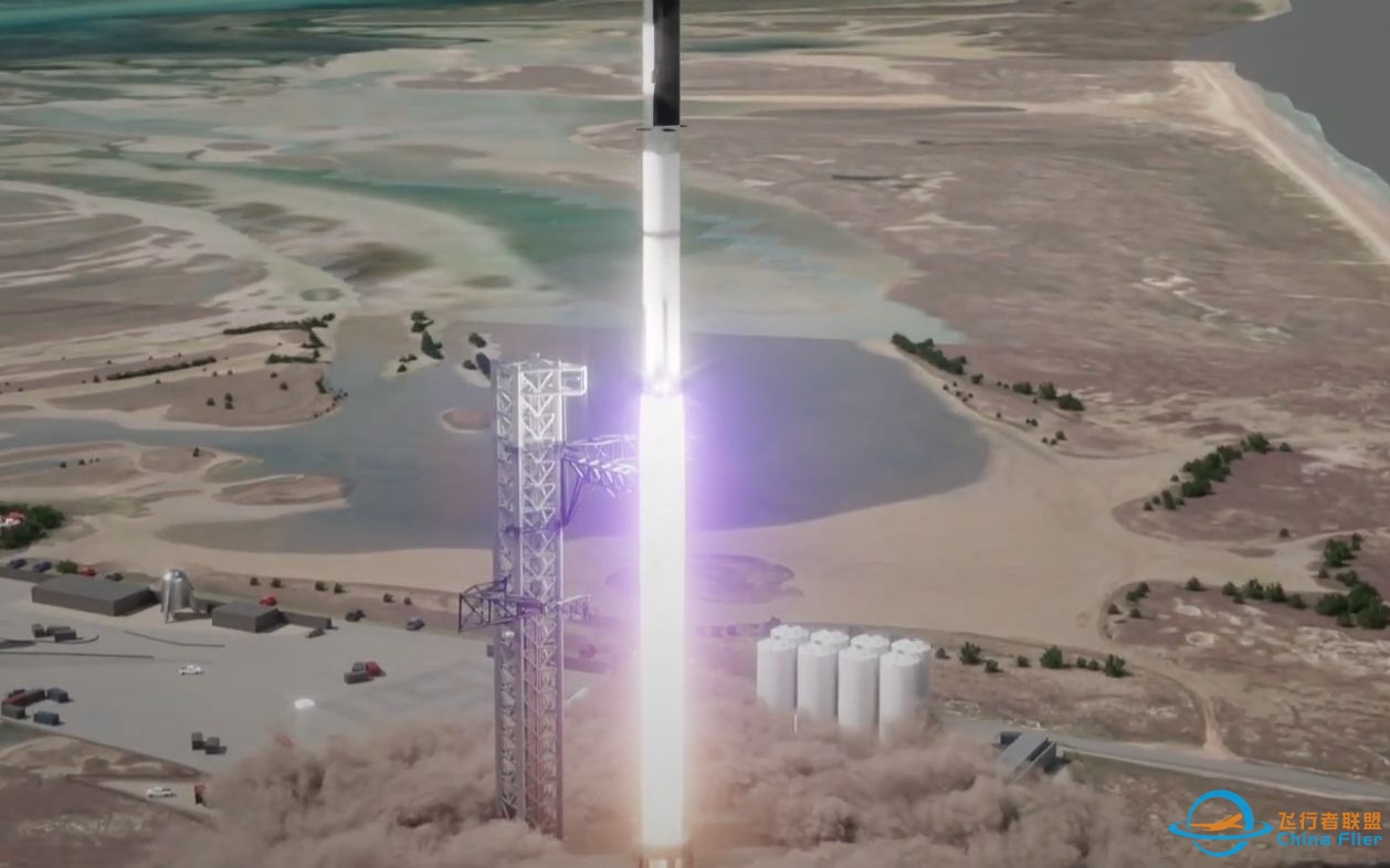 尾焰超百米，Spacex超级重型火箭-星舰，Super Heavy-Starship组合体轨道级发射飞行模拟-5330 