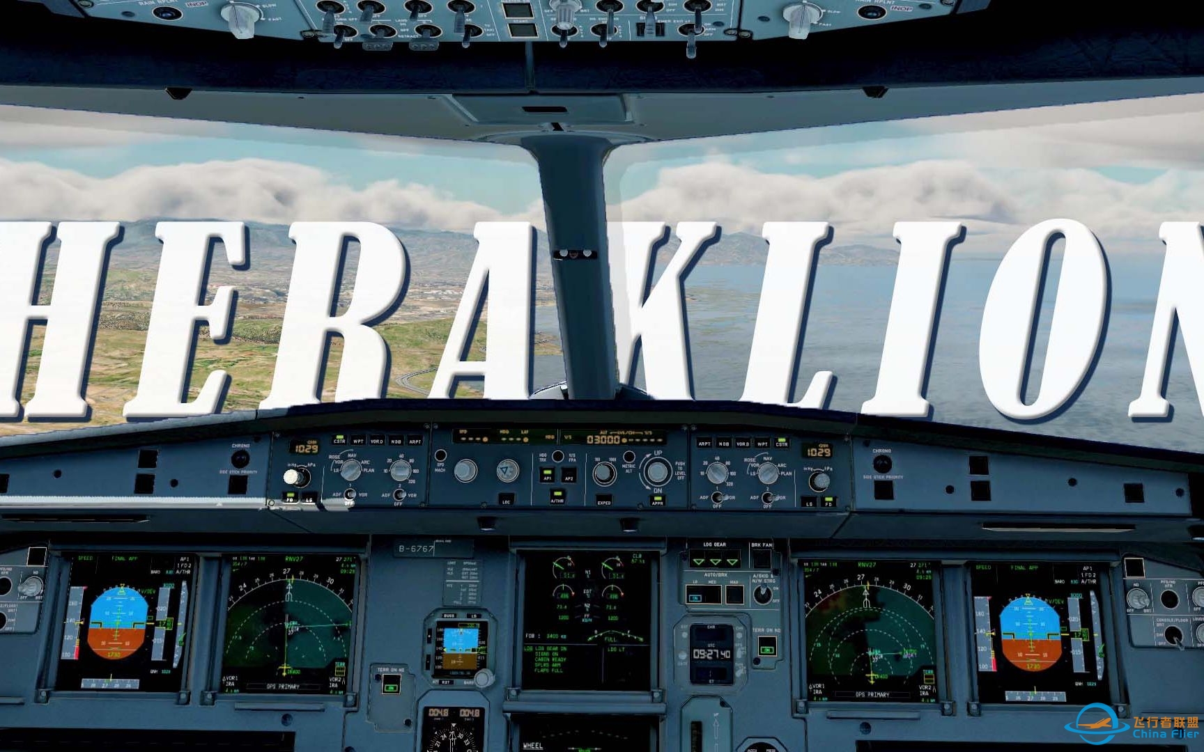 [ X-Plane11 ] 赫拉克利翁的指引 飞行模拟驾驶舱视角RNAV进近FlightFactor A320U跑道27进近落地滑行-2552 