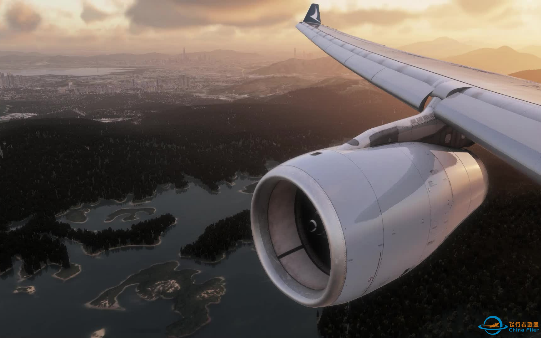 x-plane12 进近香港三跑，左边看香港右边看深圳，太美了-9551 
