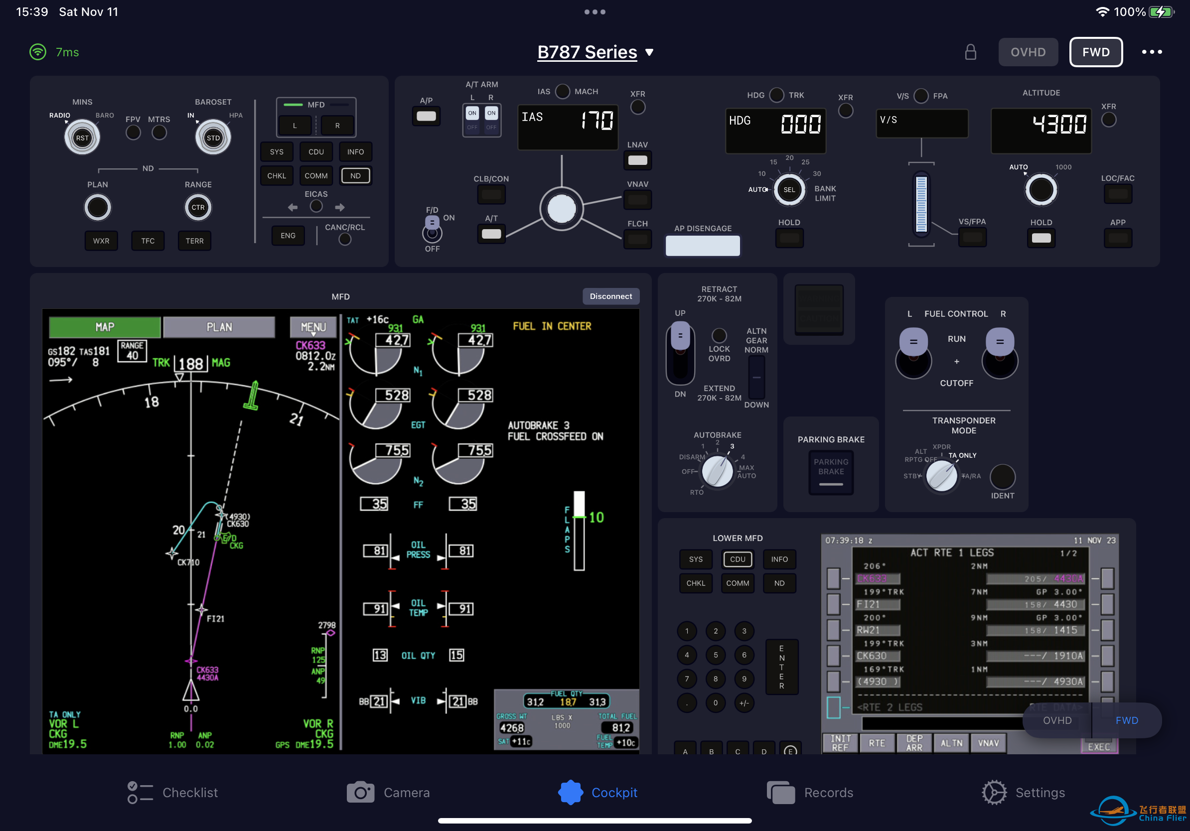 SimFlyPad 发布 B787 面板，支持iPad上远程控制MFD-8992 