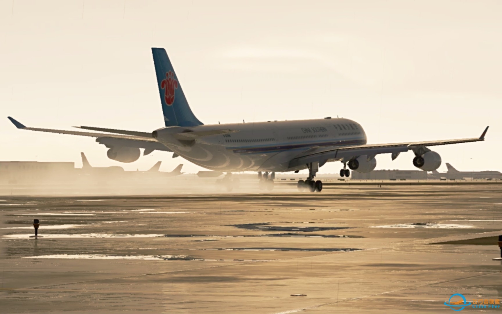 【X-Plane 12】唯美优雅 轻柔降落 中国南方航空A340-300落地北京大兴国际机场-5973 