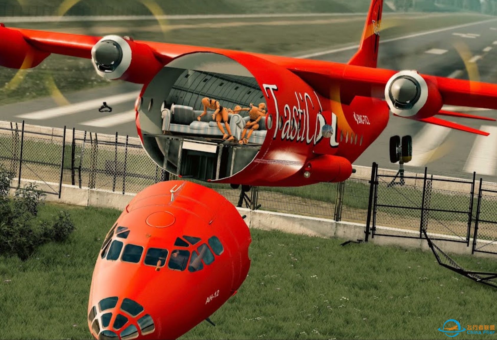 客机起飞时解体，飞机径直从空中冲向地面，模拟车祸，BeamNG-1420 