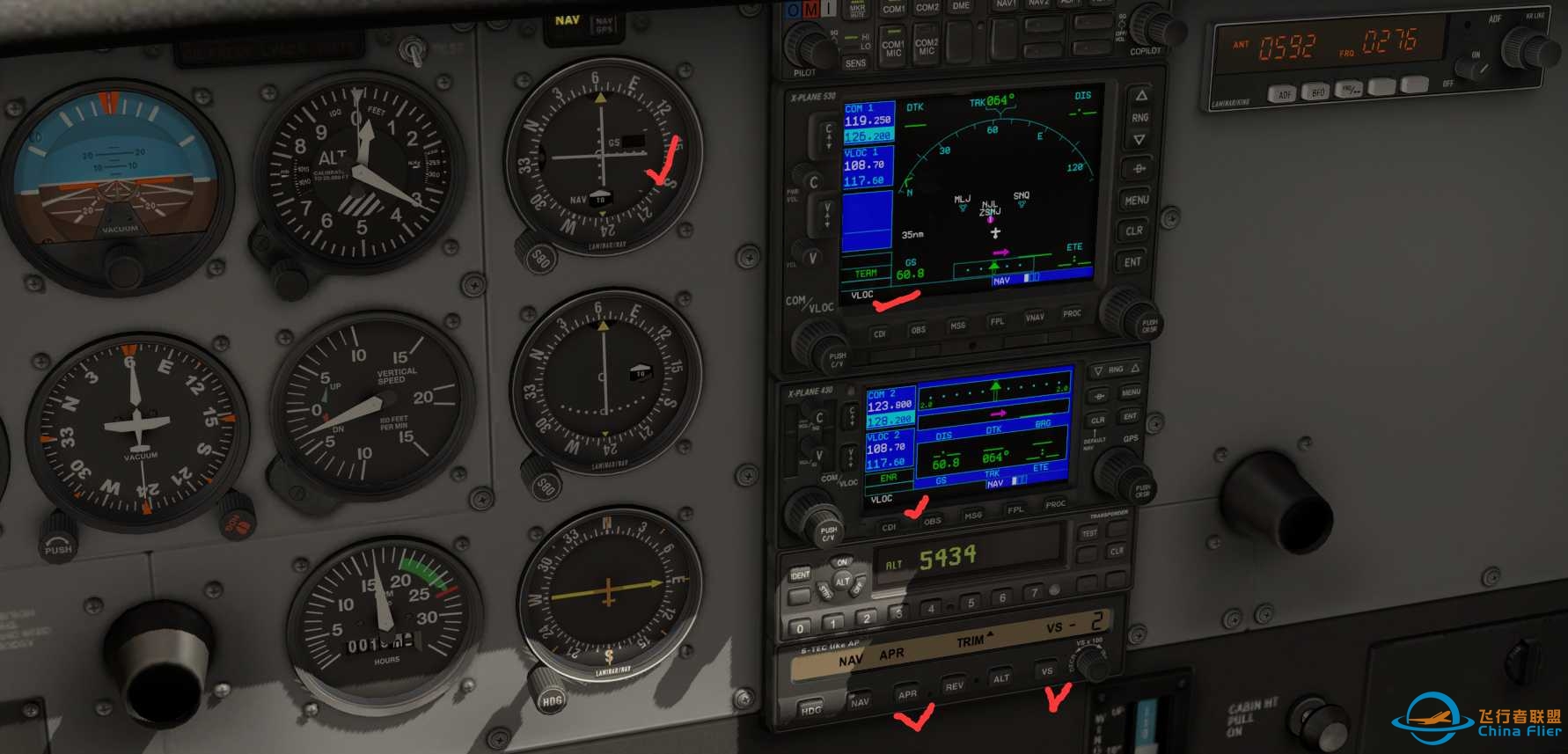 塞斯纳172SP(默认机）用ILS 近进是如何激活GS-9039 