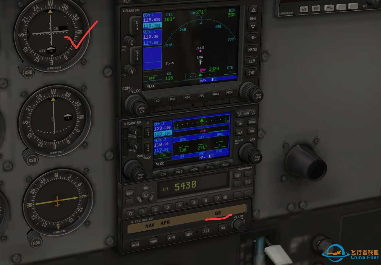 塞斯纳172SP(默认机）用ILS 近进是如何激活GS-6815 
