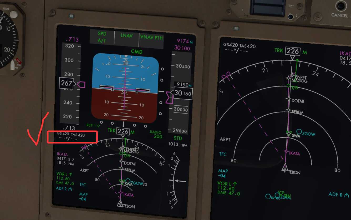FLIGHTFACTOR的波音757，仪表显示上没有温度和风向指...-9167 